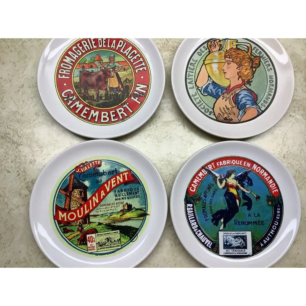 French Milk Maid Plates Art Nouveau Style Set of 4 Cheese Plates - all different